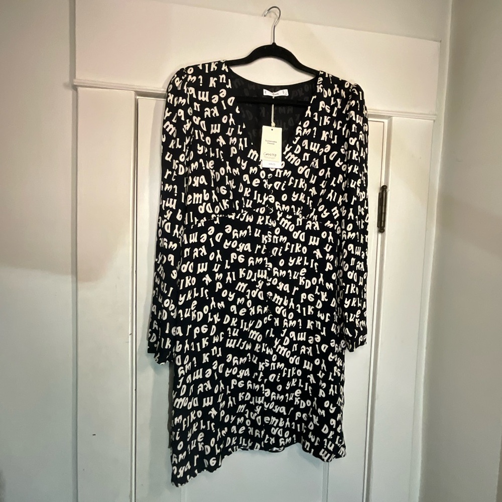 Mango Black and White Alphabet Print Dress NWT